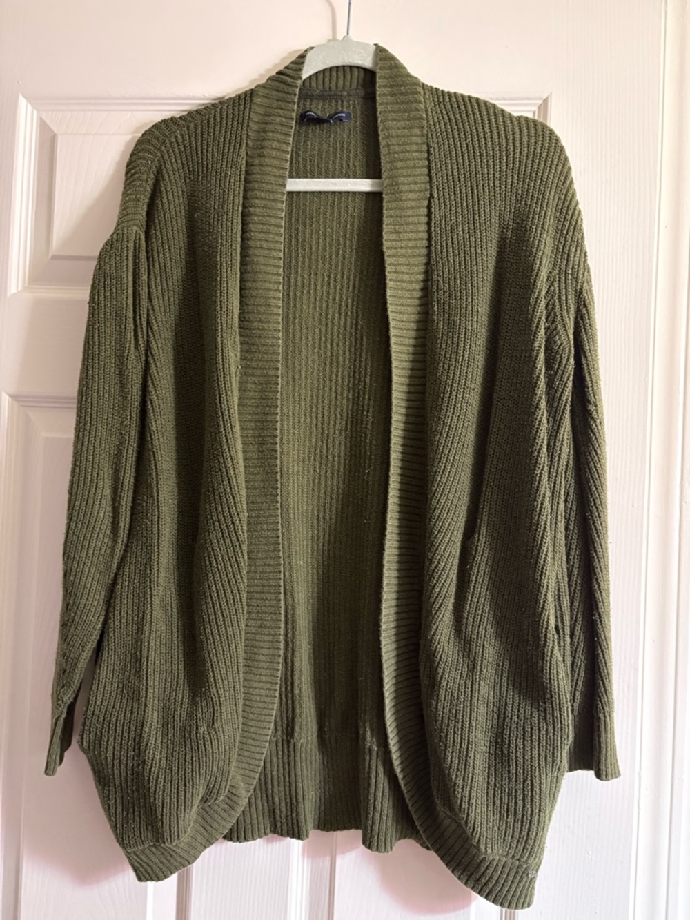 American Eagle Outfitters Olive Green Open-Front Ribbed Cardigan